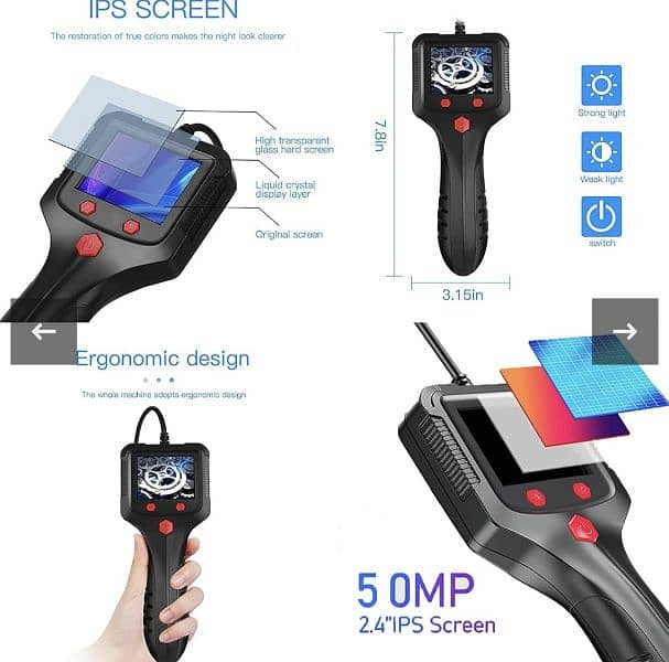 Handheld Endoscope Camera,Portable 2.4 Inch IPS Screen. cable 10M or 5M 1