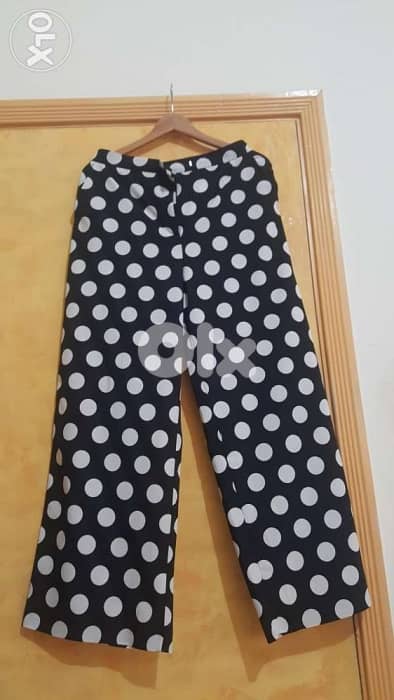 Selected Femme polka dot wide leg trousers pants large بنطلون