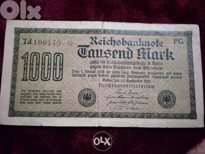 Old German Banknote year 1923 Berlin mint between WWI and WW2