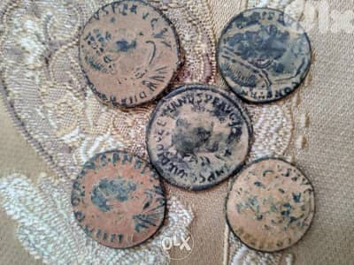 Set of Five Roman Bronze Coins for Emperors range year 280to 380 AD