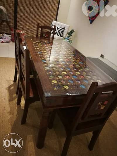 solid wood teak dining table with ceramic with dersoir and mirror