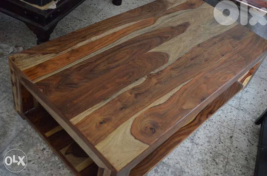 solid wood teak table with shelf down 2