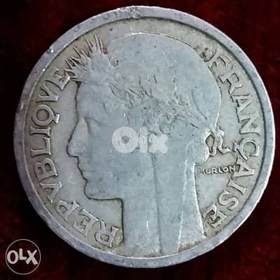 2 French Francs. Morlon Franc year 1958 Beaumont le Roger Aluminum