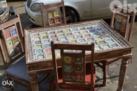 solid wood teak dining table 4 chairs with ceramic