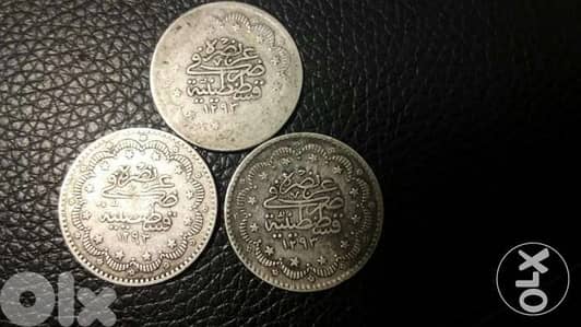 ثلاثة رباع مجيدية فضة عثماني سنة 1293 هجري حوالي 1870 ميلادي