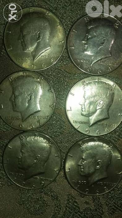 USA 6 Set Memorial Silver Half Dollars Jhon Kennedy fromn1964 to 1969