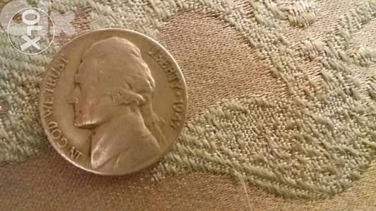 USA Five Cents Coin Nickel o Presidnt Jefferson Coin year1947