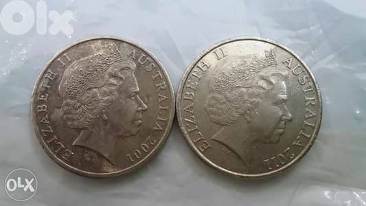 Set of Two One Australian Dollar Memorial Coins for Queen Elizabeth