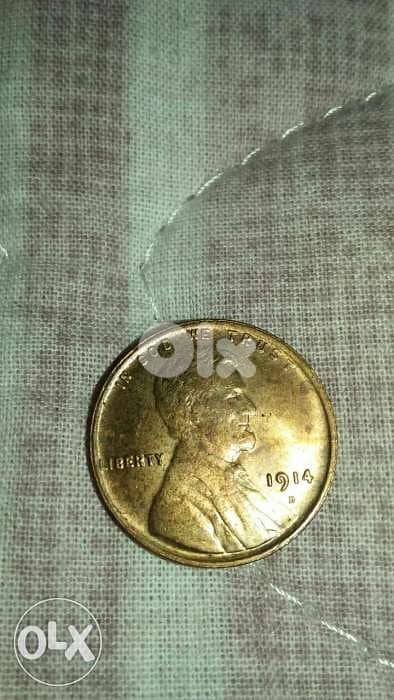 One USA wheat Cent Peny year 1914 D
