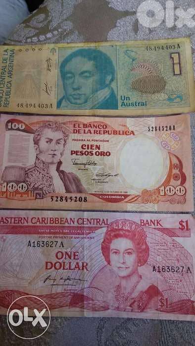 Set of 3 Banknotes East Carriebian Argentine & Colombia