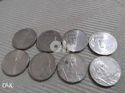 Set of Eight USA Five Cents Memorial coins