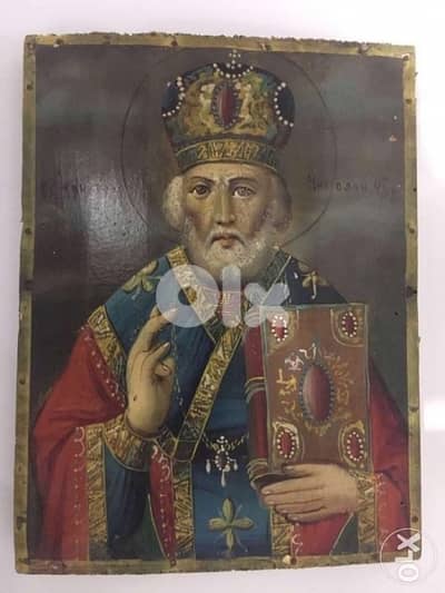Antique 19th century greeck icon of St Nicolas