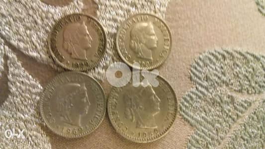 Set of Four Swiss Francs coins year 1929 and up