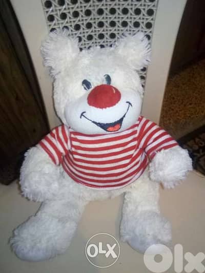 WHITE MEDIUM DOG PLUSH as new toy, height: 30 Cm in summer shirt=11$