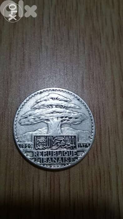 Lebanese Republic 50 Piasters Silver year 1929خمسون غرش فضة