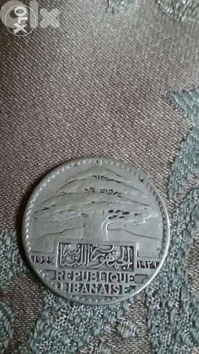 50 Piasters Silver year خمسون غرش الجمهوريةاللبنانية من الفضة سنة 1929