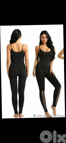 jumpsuit black lace up legs black s to xxL terke