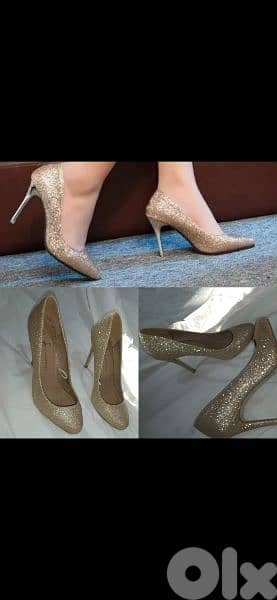 shoes gold stiletto round front 38/39 used once