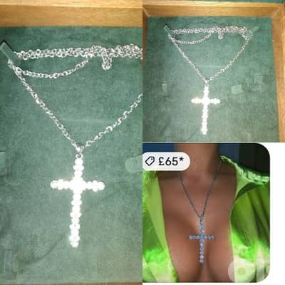 necklace silver tone necklace chain cross strass