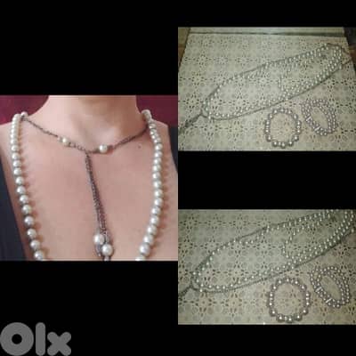 necklace silver colour pearl with bracelet
