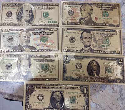 USA Golden plated set of Decorative Banknotes