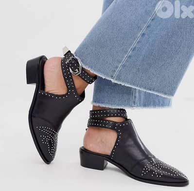 Bronx cut out western boots black leather shoes size 38 (39)7