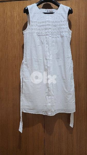 Esprit white cotton dress 38 medium فستان قطن ابيض