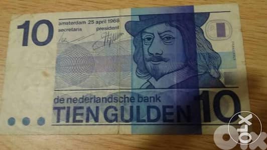 Netherlands Memorial Tein Guldien Banknote year 1968 عملة هولندية ورق