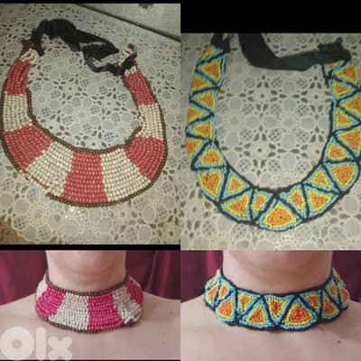 Necklace all beads hand made vintage 2 colours