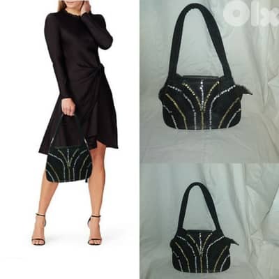 handbag vintage satin black with sequins