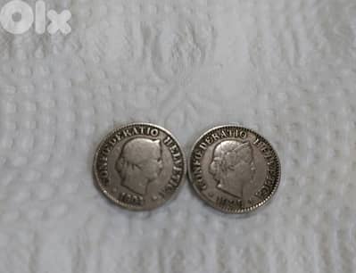 set of two silver Switzerland Swiss Coin years 1904 & 1929