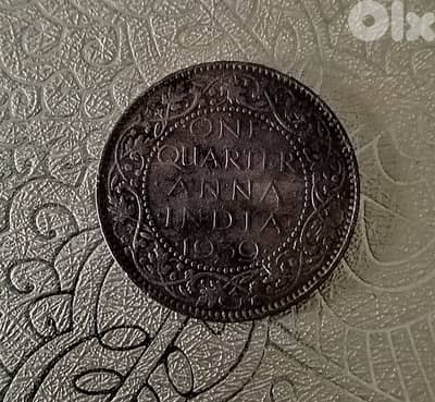 1939 British India WWII KGVI quarter Anna bronze coin