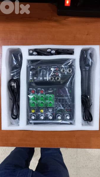 mixer 4ch with 2 mic wireless + usb + bluetouth