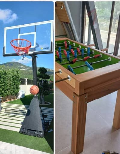 (2 items) babyfoot  movable stand basketball