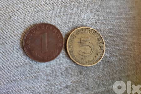 Set of Two Nazi German Coins of World War II minted in Hitler reignl