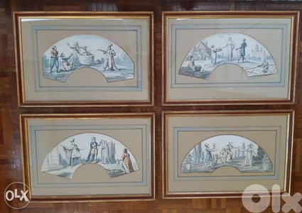 4 aquarelles gouachées