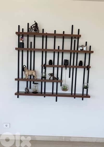 wall shelves unit wood and steel 140x140