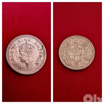 1943 silver British India Quarter Rupee