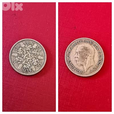 1934 England Silver six Pence KGV
