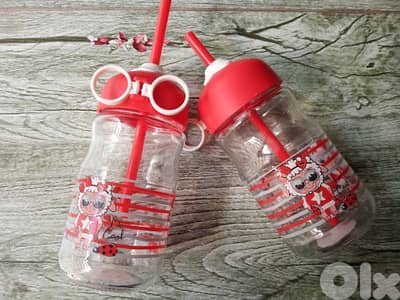 cute kids milk and juice glass jug with straw
