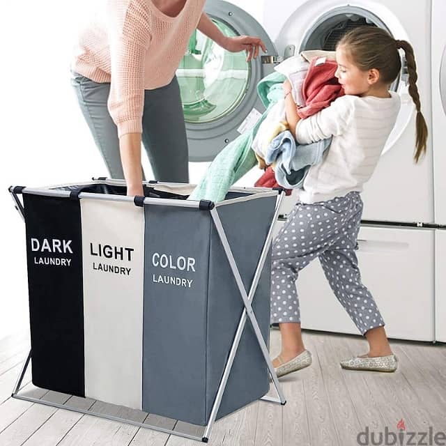 3-Section Laundry Basket with Folding Aluminum Frame 1