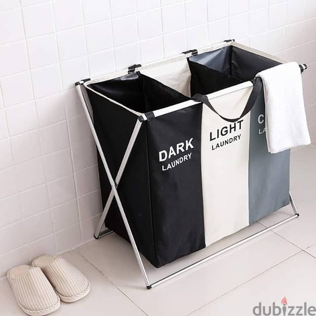 3-Section Laundry Basket with Folding Aluminum Frame 3