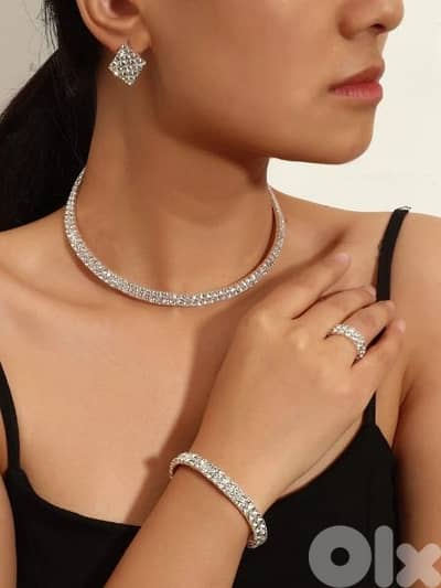 2 row crystal set 4pcs high quality  necklace bracelet ring earrings