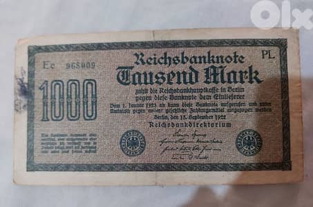 German Old Reich Banknote minted in Berlinyear 1922