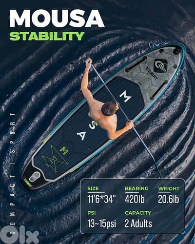 MOUSA Navy/Grey stand up paddle board (sup) with d-ring for kayak seat