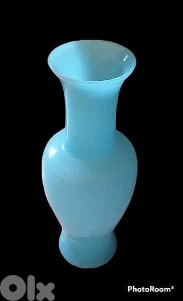 Big Mid-century Blue Opaline Vase