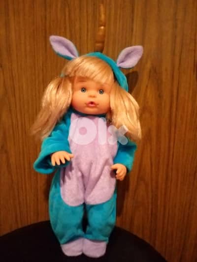BABY GIRL DIMIAN in Unicorn Overol large as new doll 35Cm has hair=22$