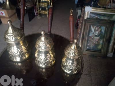 طقم ركاوي نحاس 3 قطع ثقيل مع غطى