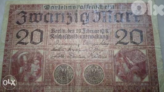 German WW1 20 Mark Reich Banknote year 1918
